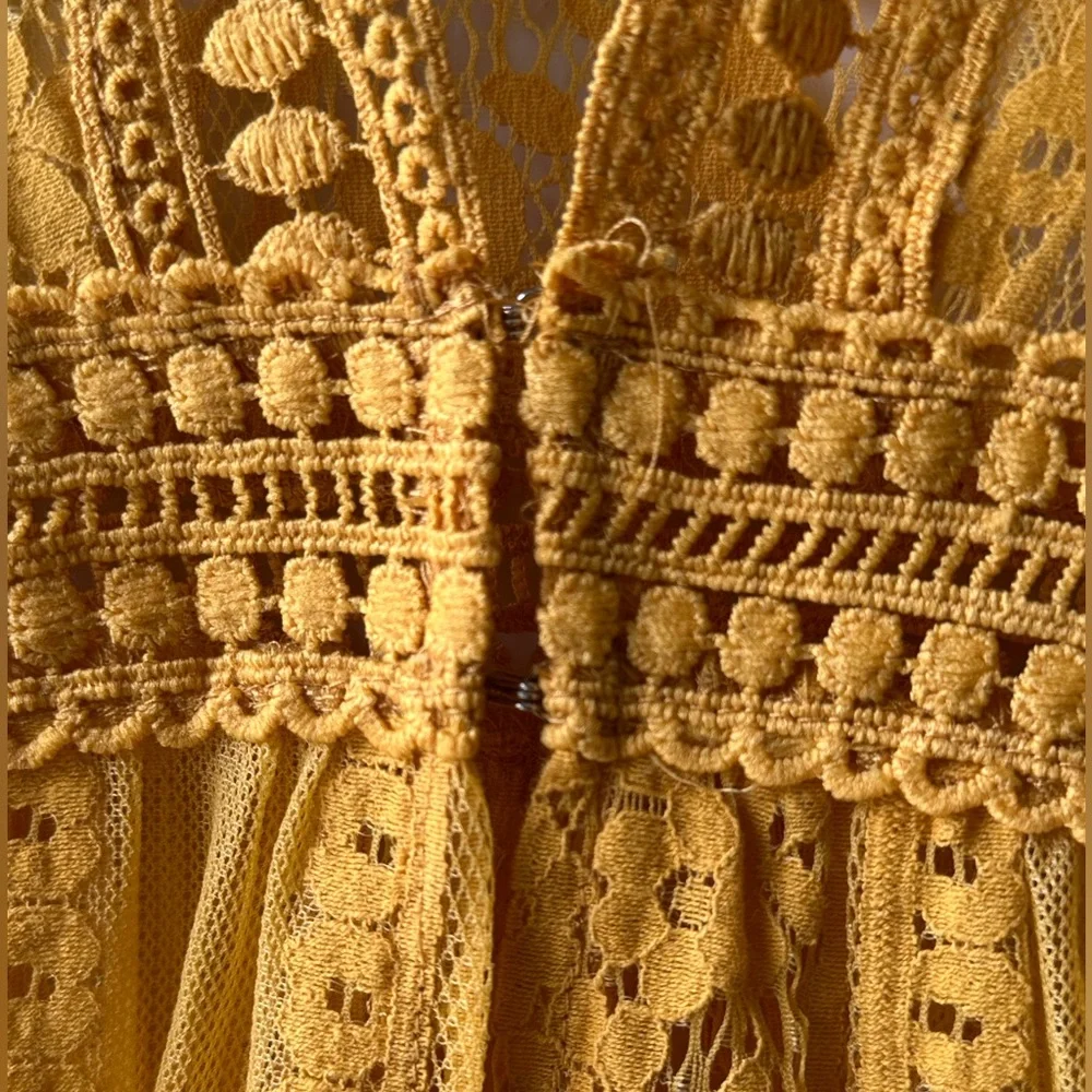 Blue Rain Golden Yellow Boho Lace Kimono Cardigan - Picture 8 of 12